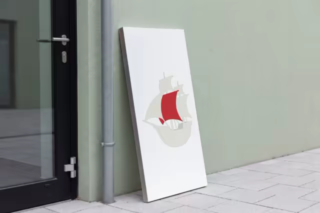 Canvas Panel Mockup Against a Sage Exterior Wall