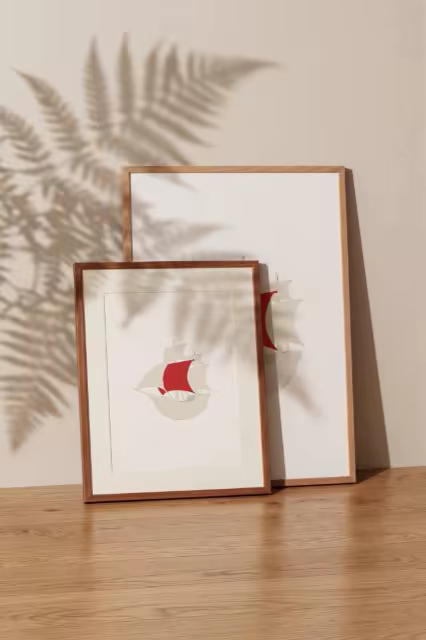 Wood Frame Poster Mockup With a Fern Shadow
