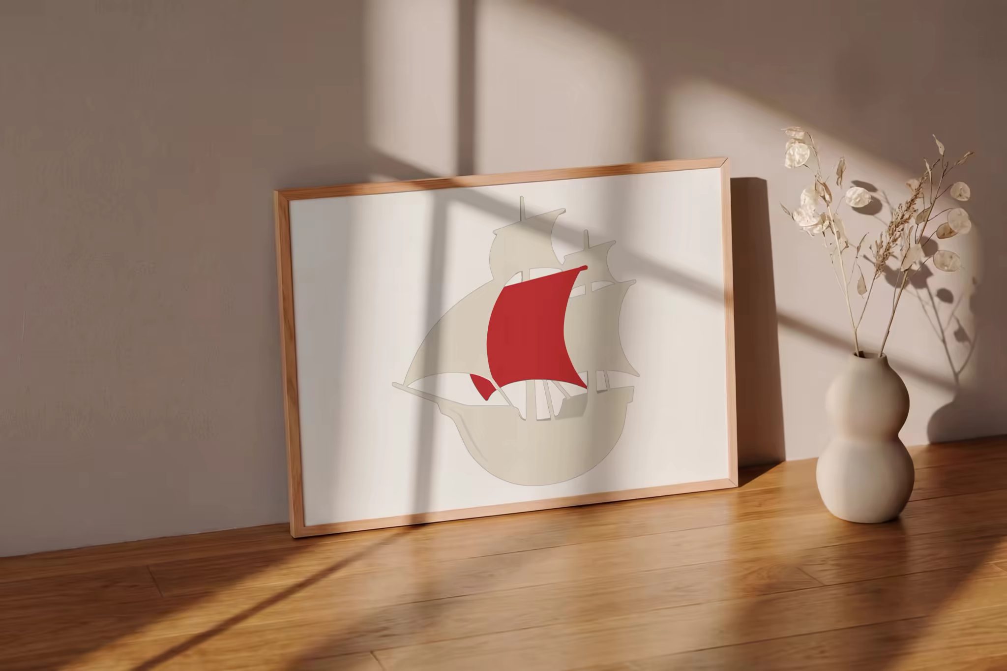 Landscape Frame Mockup Beside a Curved Vase