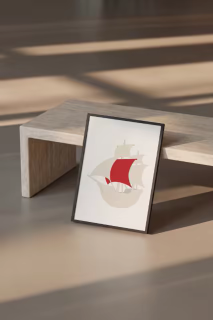 Black Frame Print Mockup by a Limestone Bench