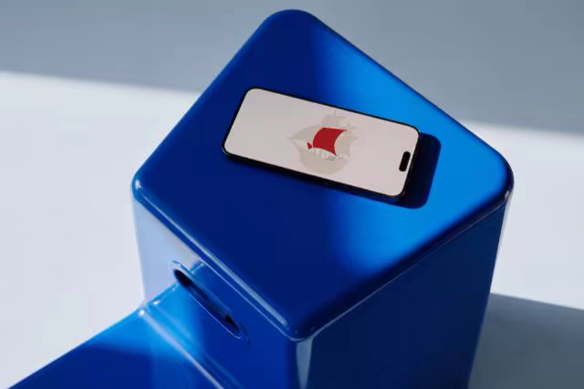 Phone Mockup on a Glossy Cobalt Blue Cube