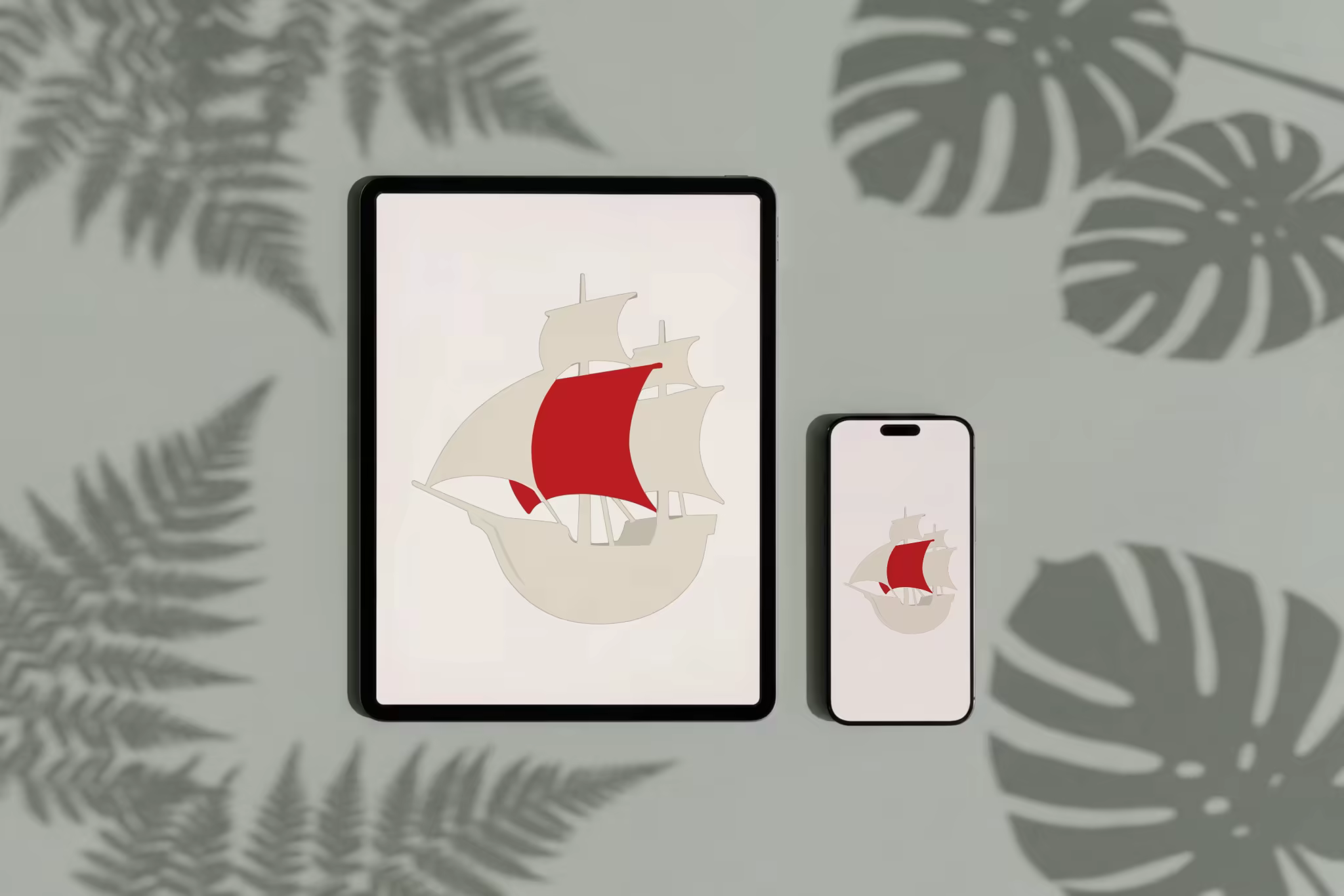 Tablet and Phone Mockup Under Fern Shadows