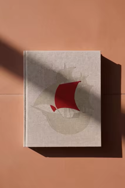 Linen Hardcover Book Mockup on Warm Terracotta