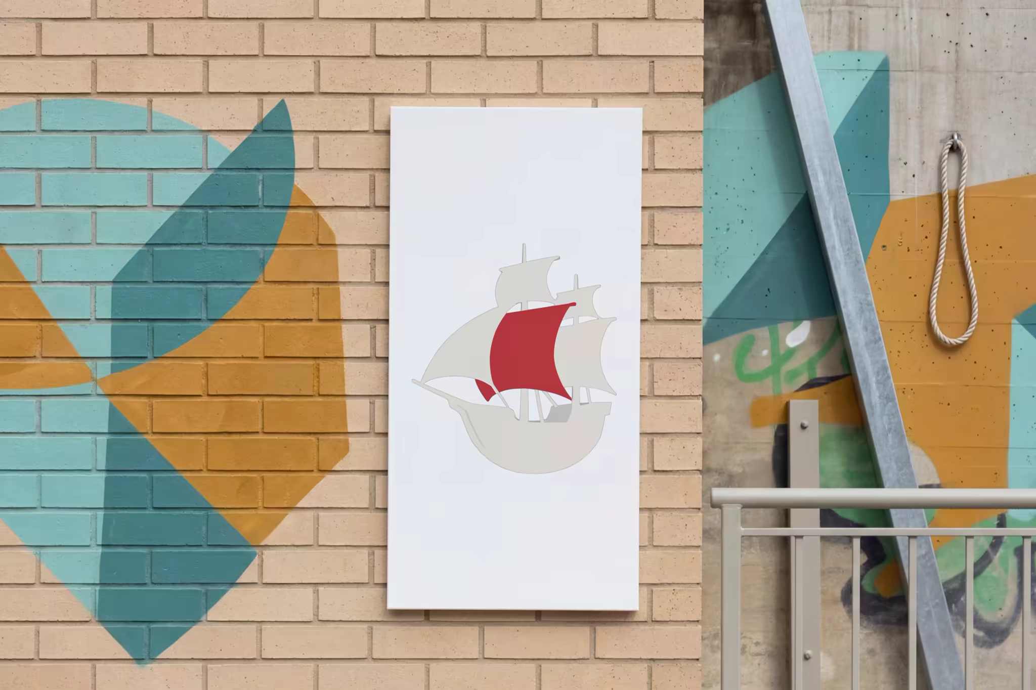 Canvas Print Mockup on a Painted Brick Wall