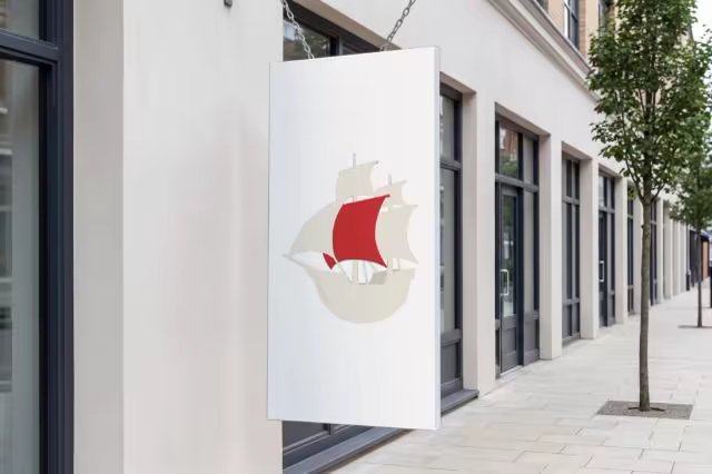 Hanging Shop Sign Mockup on a Paved Street