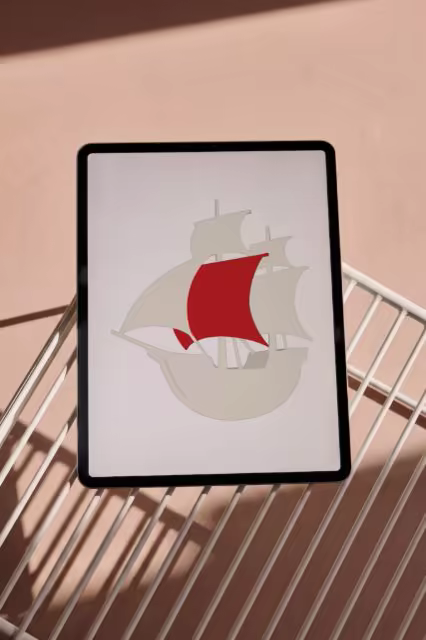 Tablet Mockup on a White Wire Rack in Hard Sunlight