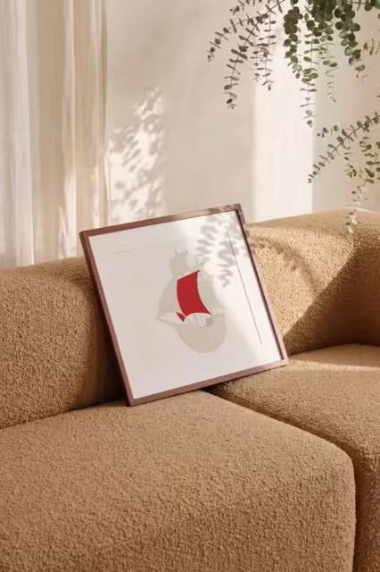 Square Framed Poster Mockup on a Boucle Sofa