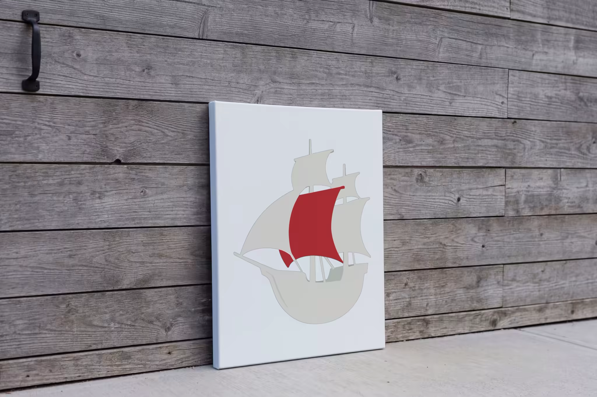 Stretched Canvas Mockup Against Weathered Wood Planks