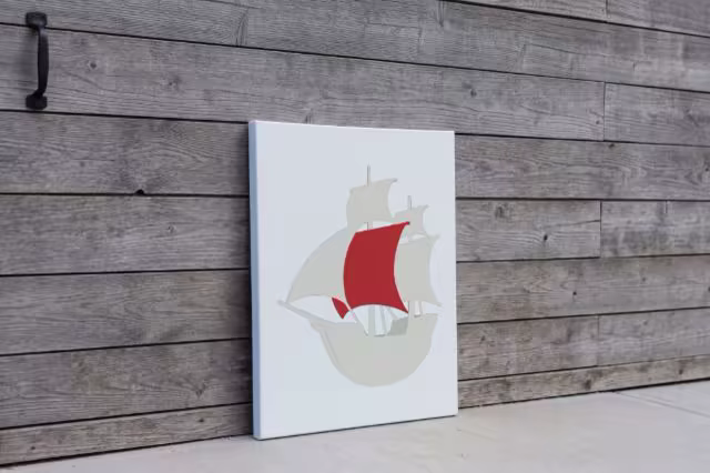 Stretched Canvas Mockup Against Weathered Wood Planks