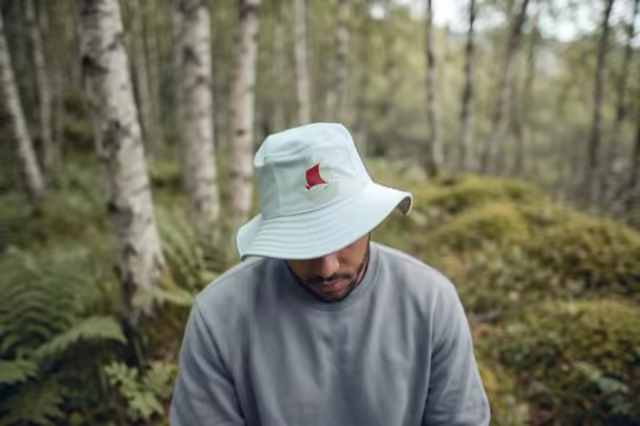 Bucket Hat Mockup Worn in a Birch Forest