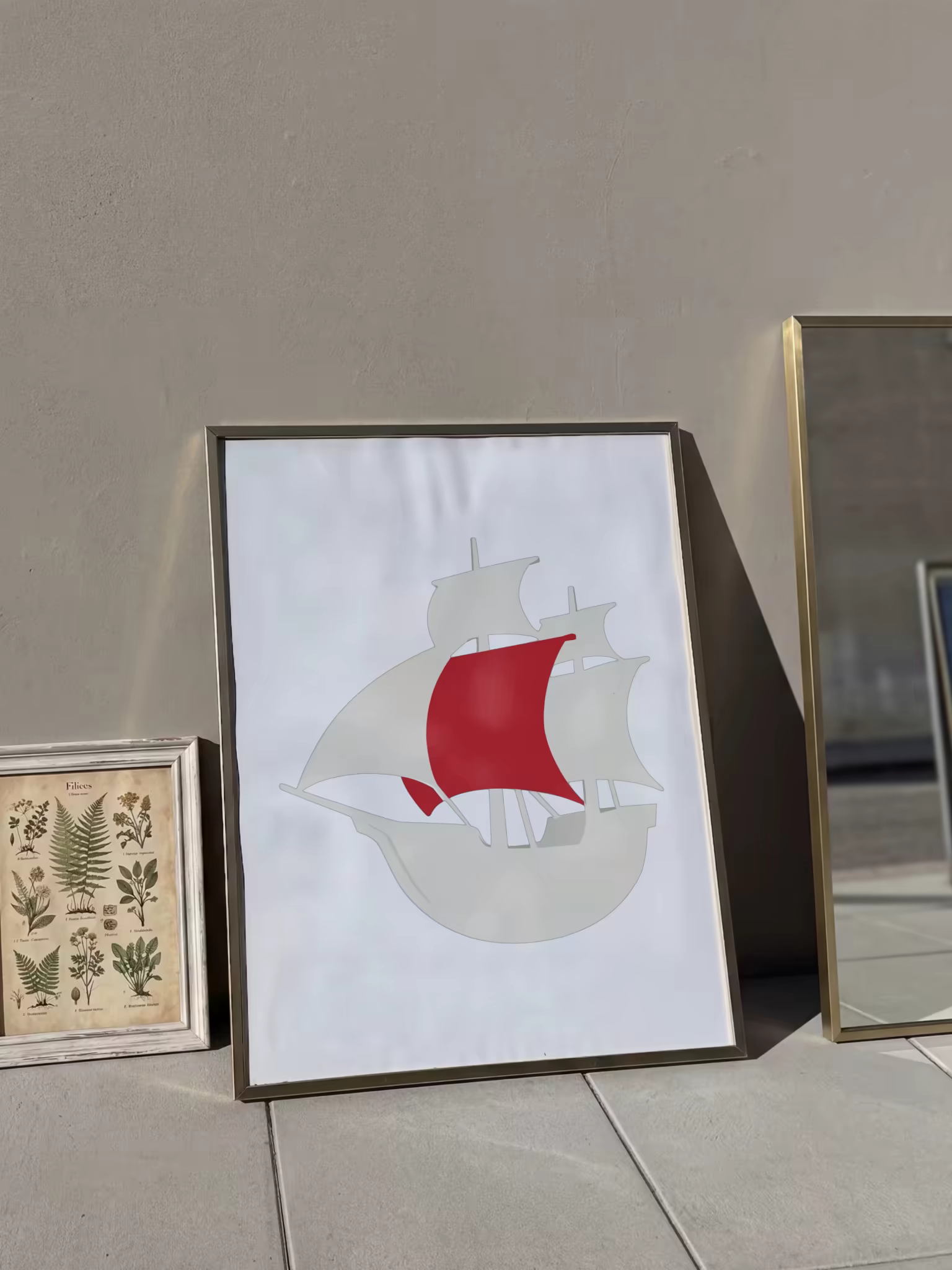 Framed Poster Mockup Beside a Vintage Botanical Print