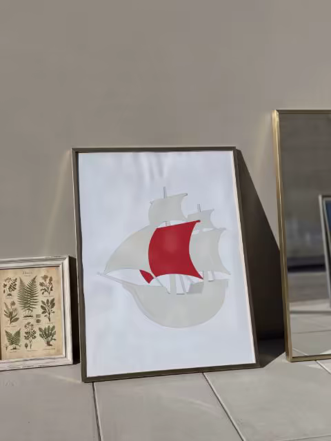 Framed Poster Mockup Beside a Vintage Botanical Print