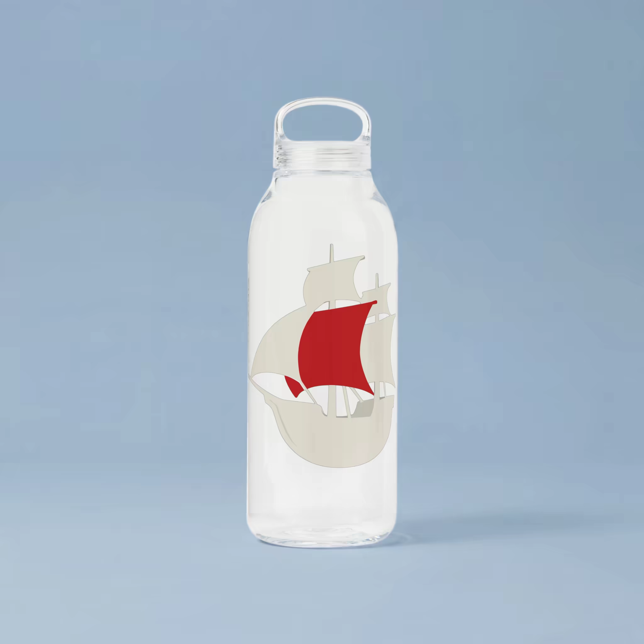 Glass Water Bottle Mockup on a Powder Blue Backdrop