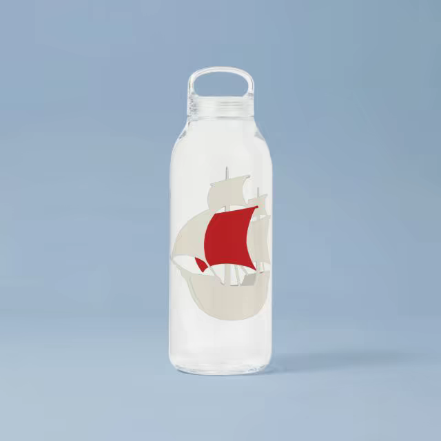 Glass Water Bottle Mockup on a Powder Blue Backdrop