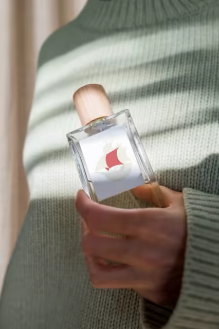Perfume Bottle Mockup With a Wooden Cap in Striped Sun