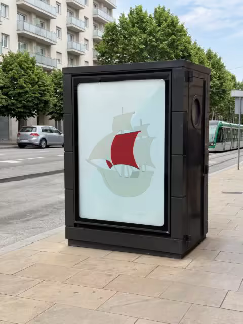 City Lightbox Ad Mockup on a Tree-Lined Street