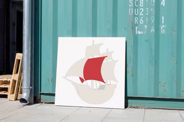 Square Canvas Mockup by a Turquoise Shipping Container