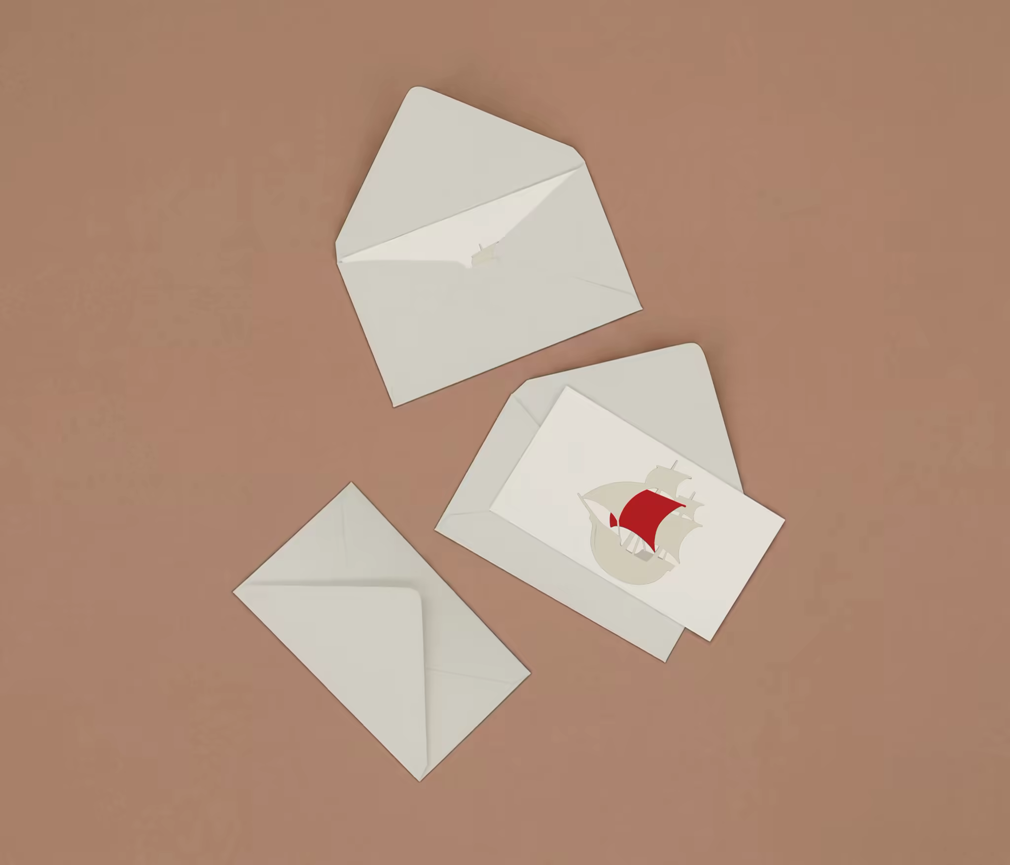 Greeting Card Mockup With Envelopes on Clay Brown