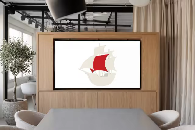 Flat Screen TV Mockup in an Oak Media Wall