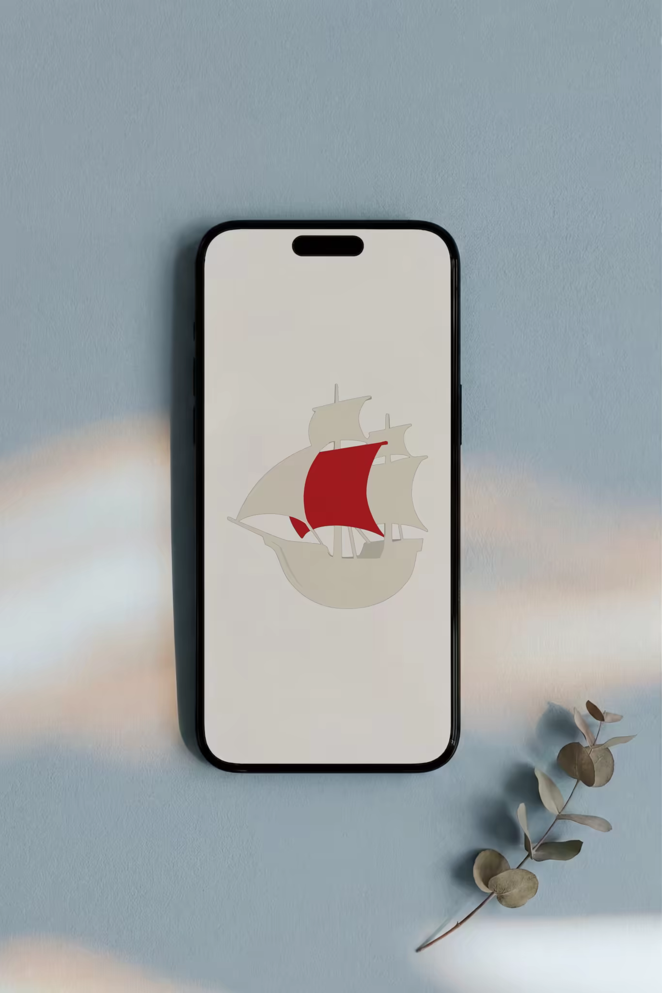Phone Mockup With Eucalyptus on Dusty Blue