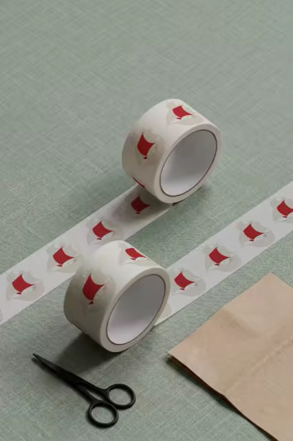 Packing Tape Mockup With Scissors on Green Linen