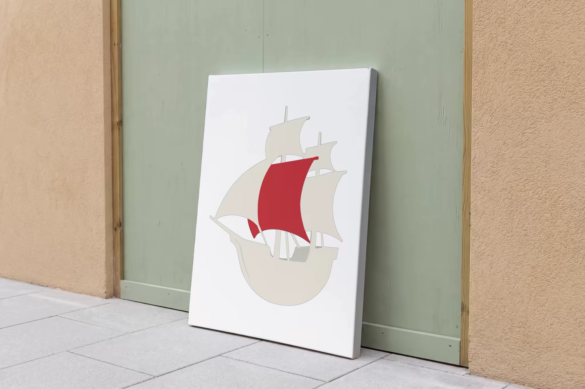 Canvas Print Mockup on a Sage Green Door