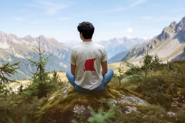White T-Shirt Mockup Worn on a Mountain Ridge
