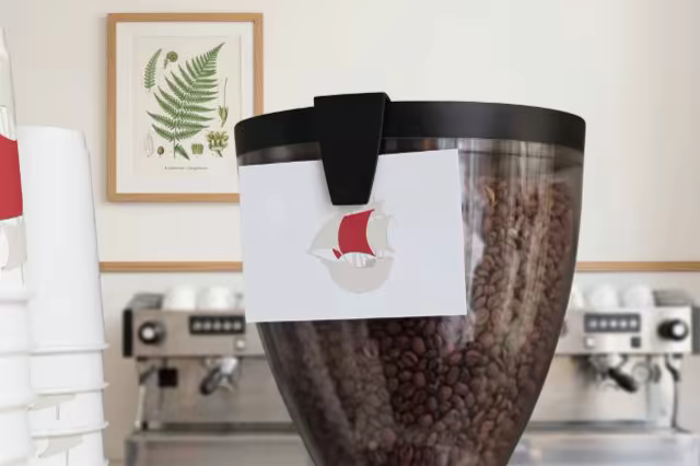Cafe Flyer Mockup Clipped to a Coffee Grinder