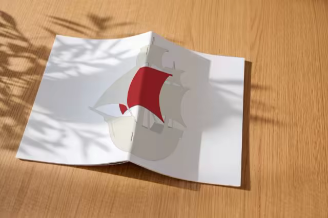 Softcover Booklet Mockup Splayed on Oak Wood