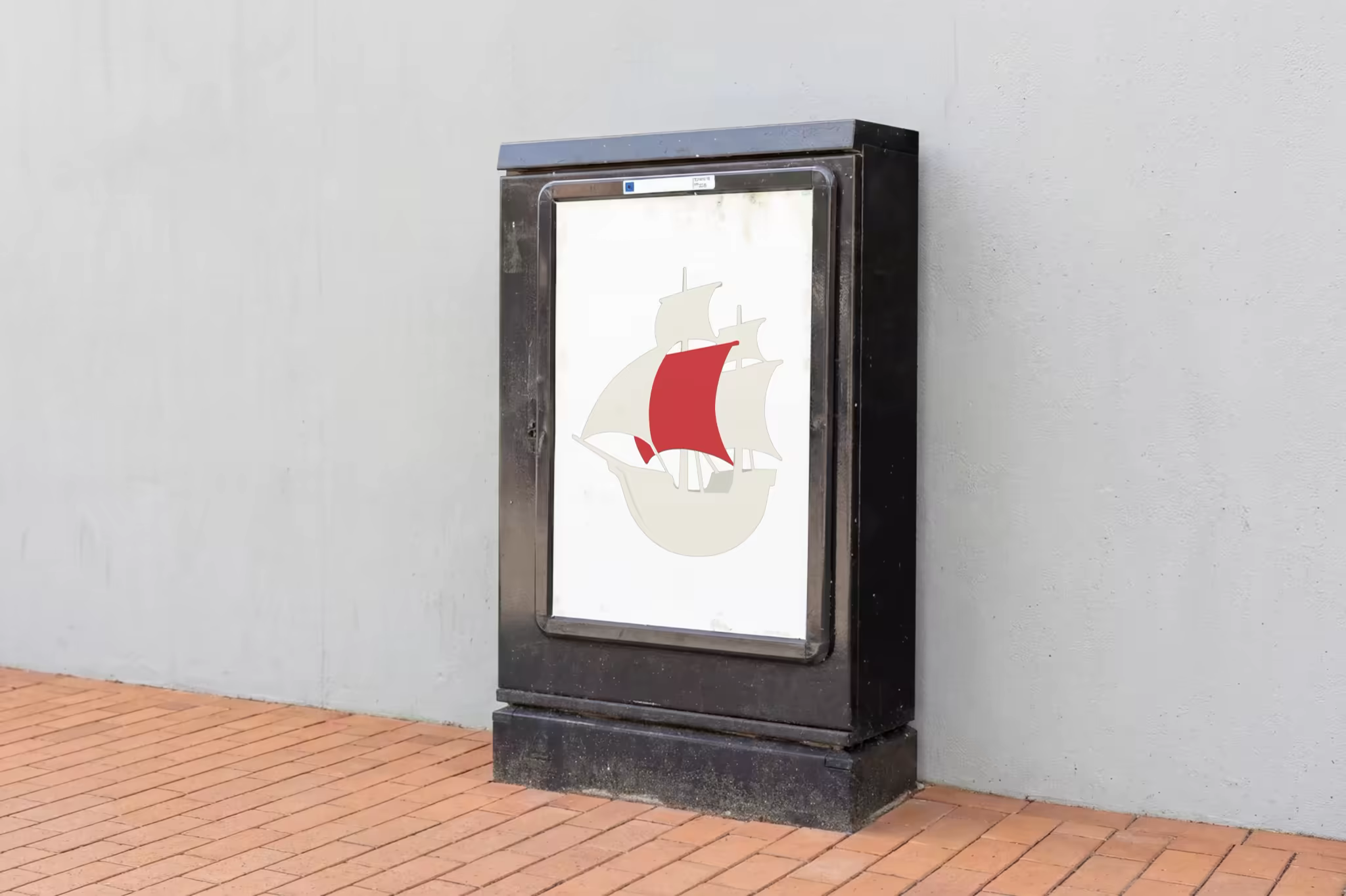 Street Lightbox Mockup on a Brick-Paved Sidewalk