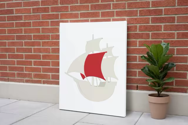 Canvas Mockup on Red Brick With a Potted Fig