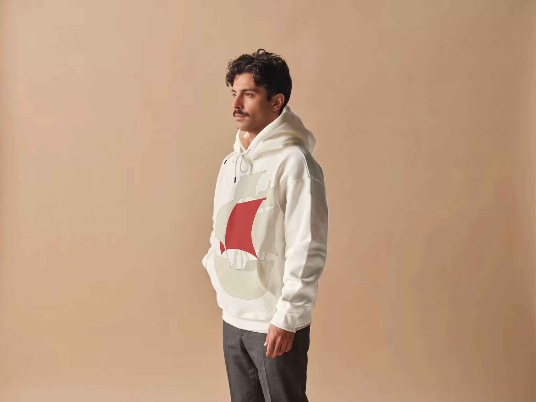 Cream Hoodie Mockup Worn in a Warm Studio