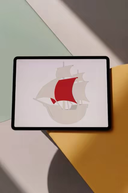 Tablet Mockup on Color-Blocked Paper in Hard Light