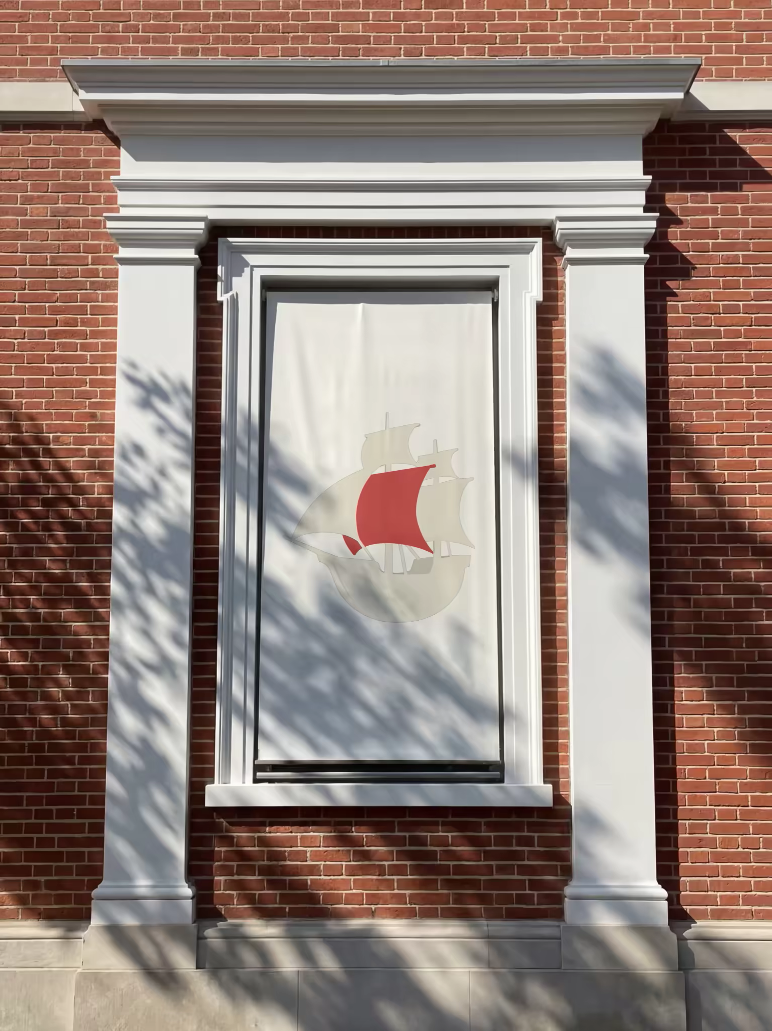 Fabric Banner Mockup in a Brick Window Frame