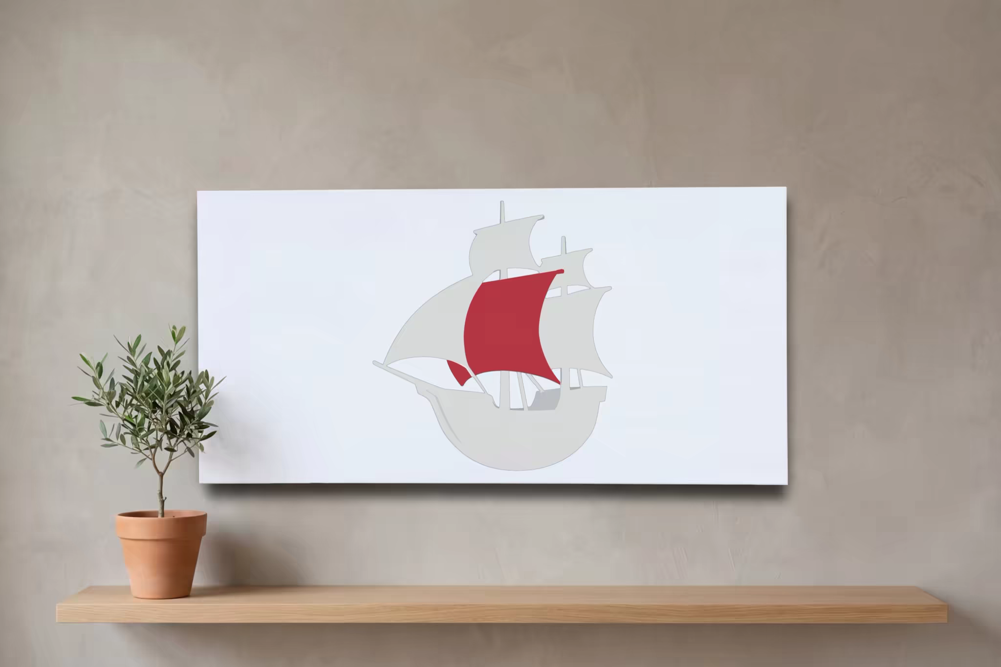 Wide Canvas Print Mockup Above a Wooden Shelf