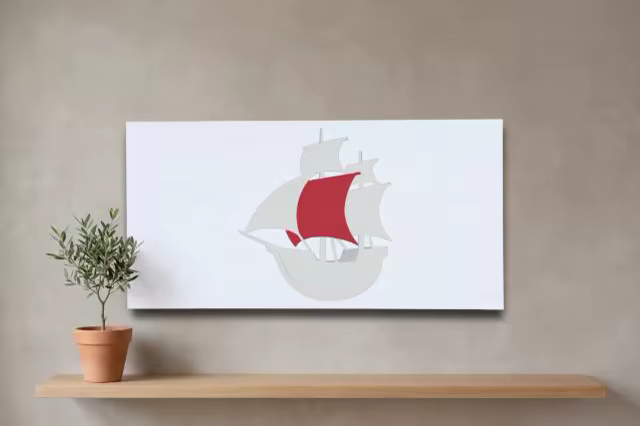 Wide Canvas Print Mockup Above a Wooden Shelf