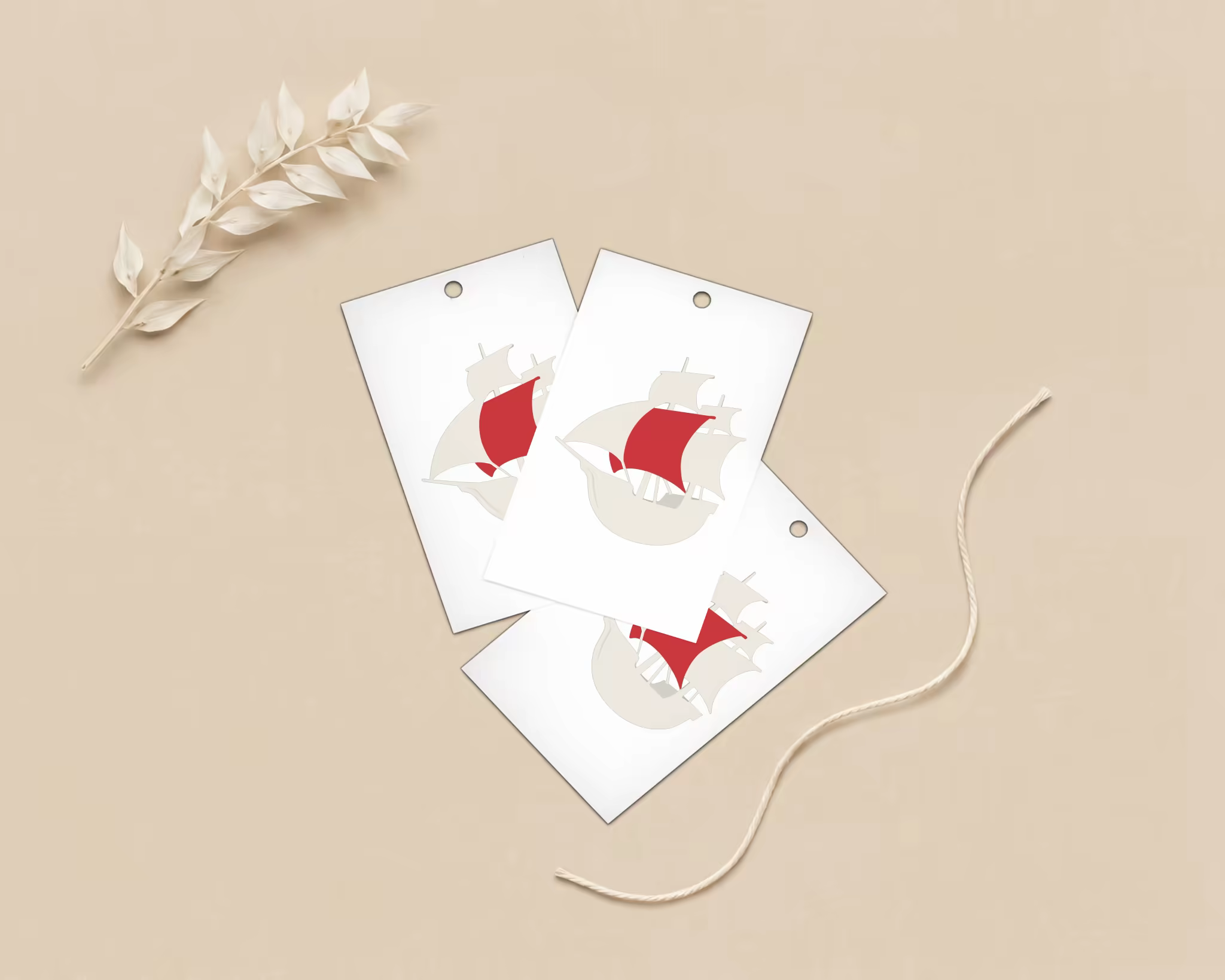 Hang Tag Mockup With Twine on a Beige Flat Lay