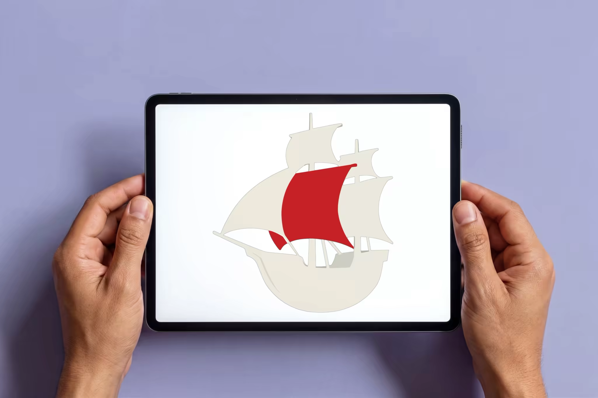 Tablet Mockup Held in Two Hands on Lilac