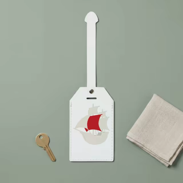 Luggage Tag Mockup With a Brass Key on Sage
