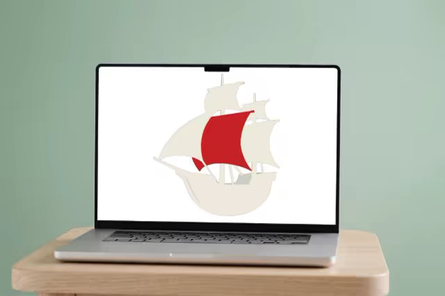 Open Laptop Mockup on a Wooden Stool