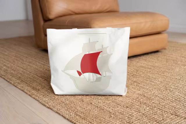 Canvas Tote Bag Mockup on a Woven Jute Rug