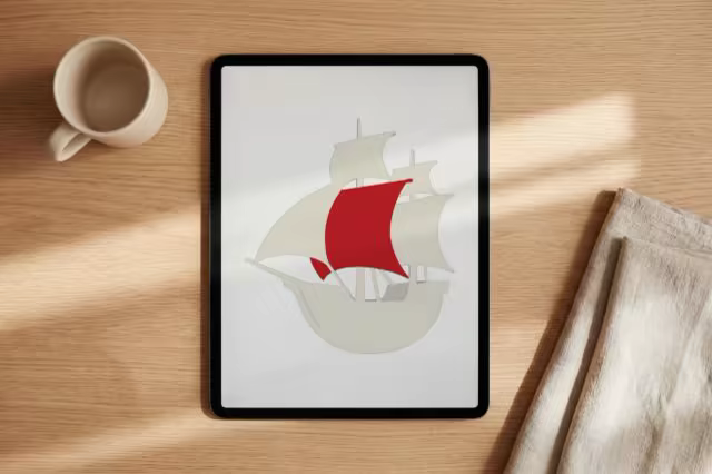 Tablet Mockup on an Oak Desk With a Coffee Mug