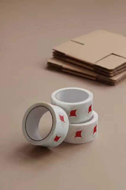 Packing Tape Roll Mockup With Flat Kraft Boxes