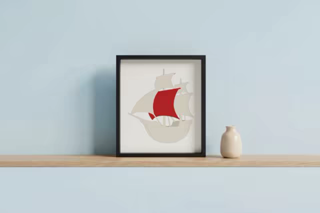 Framed Print Mockup on a Shelf With a Small Vase