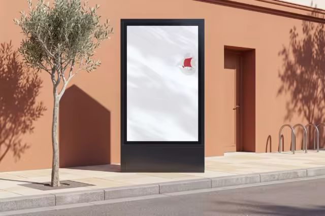 Poster Totem Mockup by a Terracotta Stucco Wall