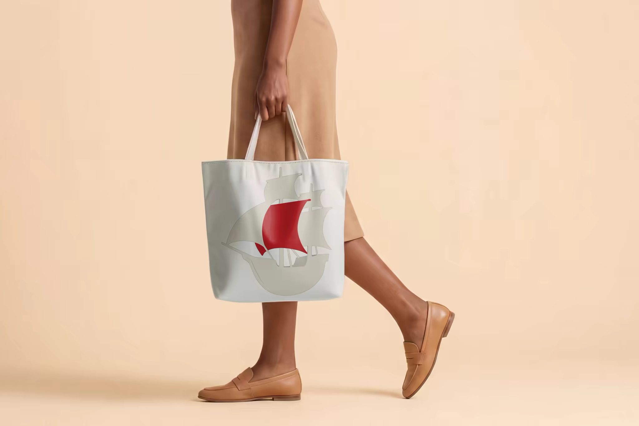 Tote Bag Mockup Carried by a Model Mid-Stride