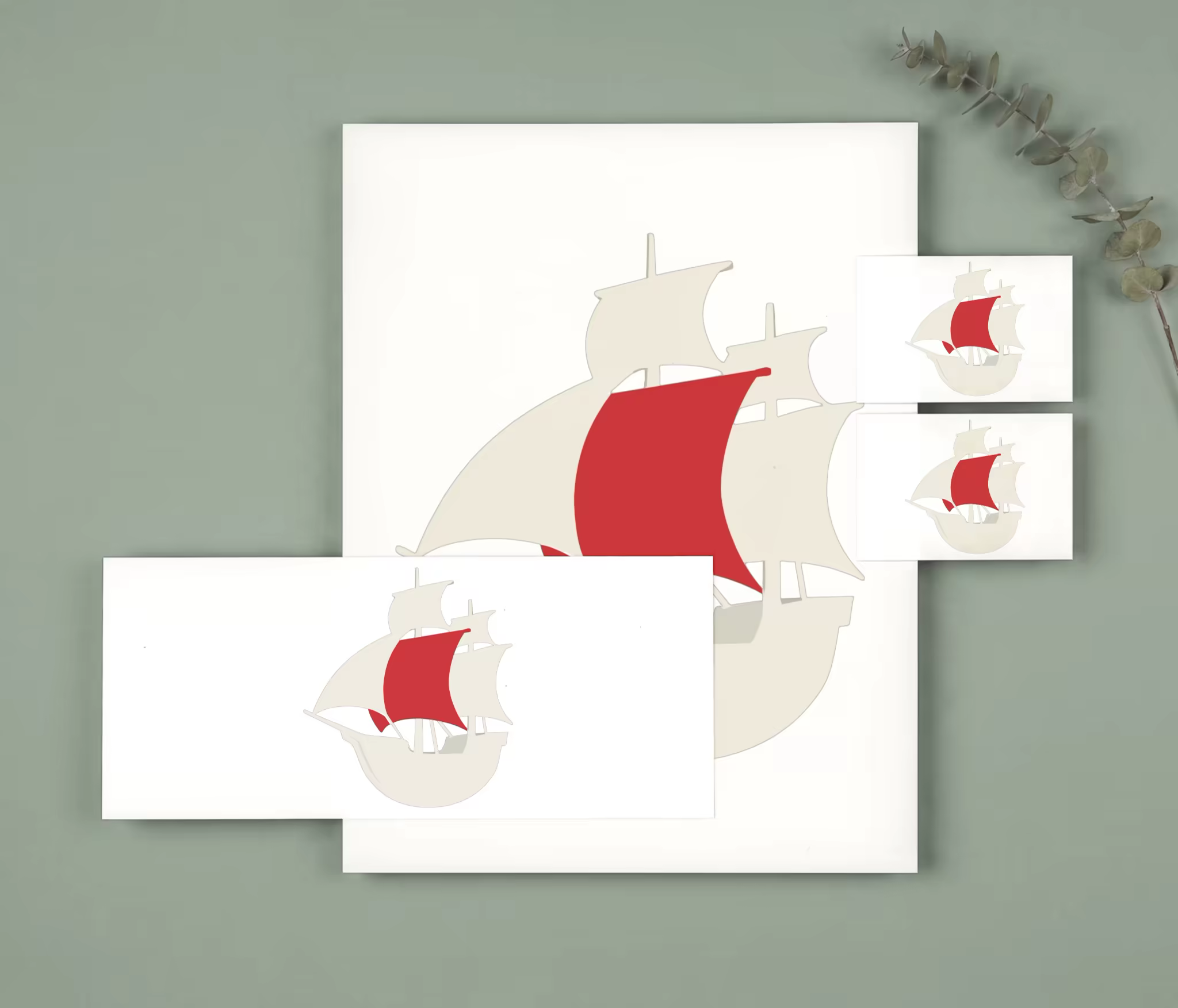 Stationery Suite Mockup With Eucalyptus Sprig