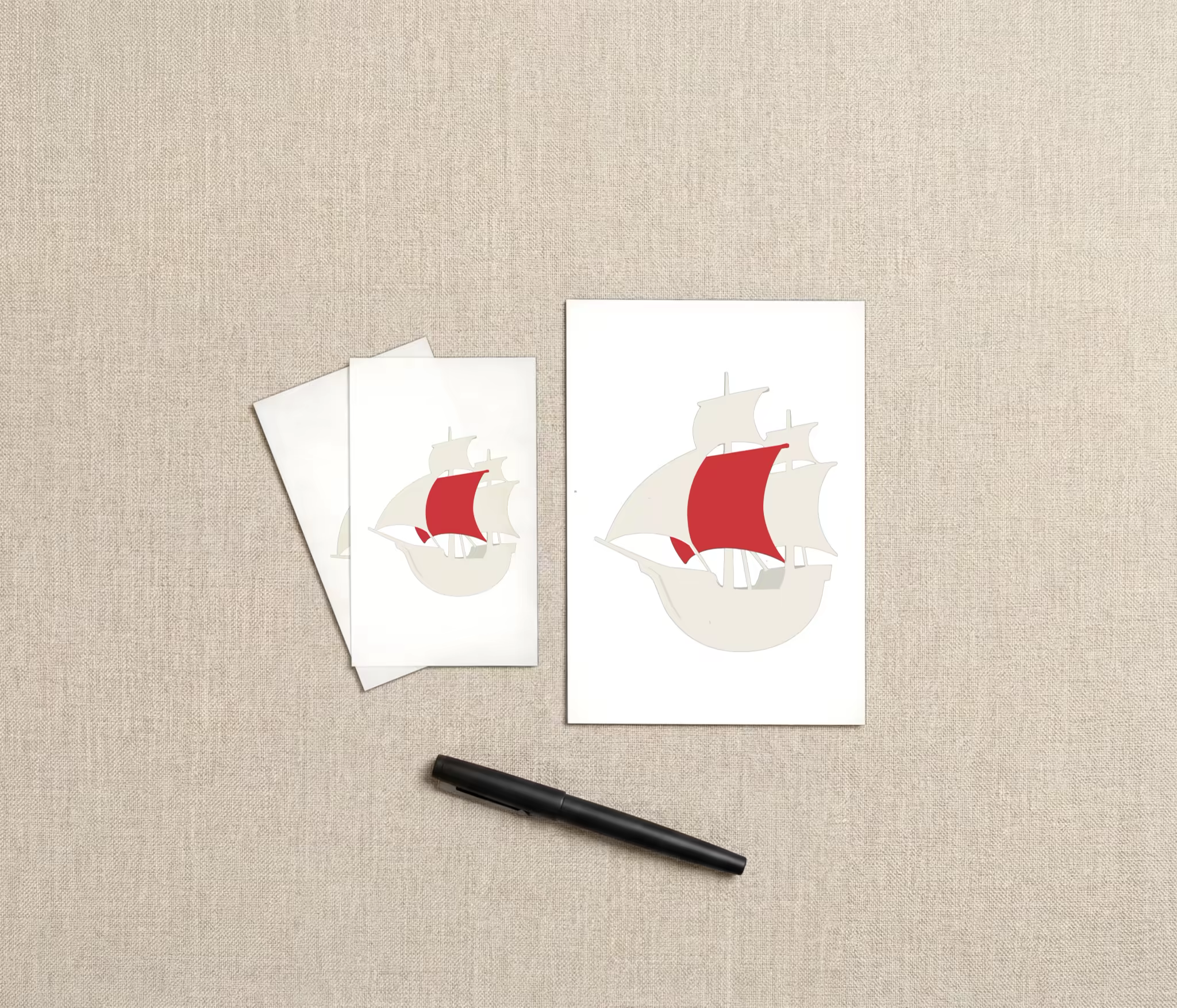 Card Set Mockup on Linen With a Black Pen
