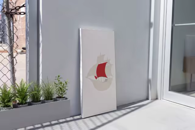 Canvas Print Mockup Leaning by a Glass Door