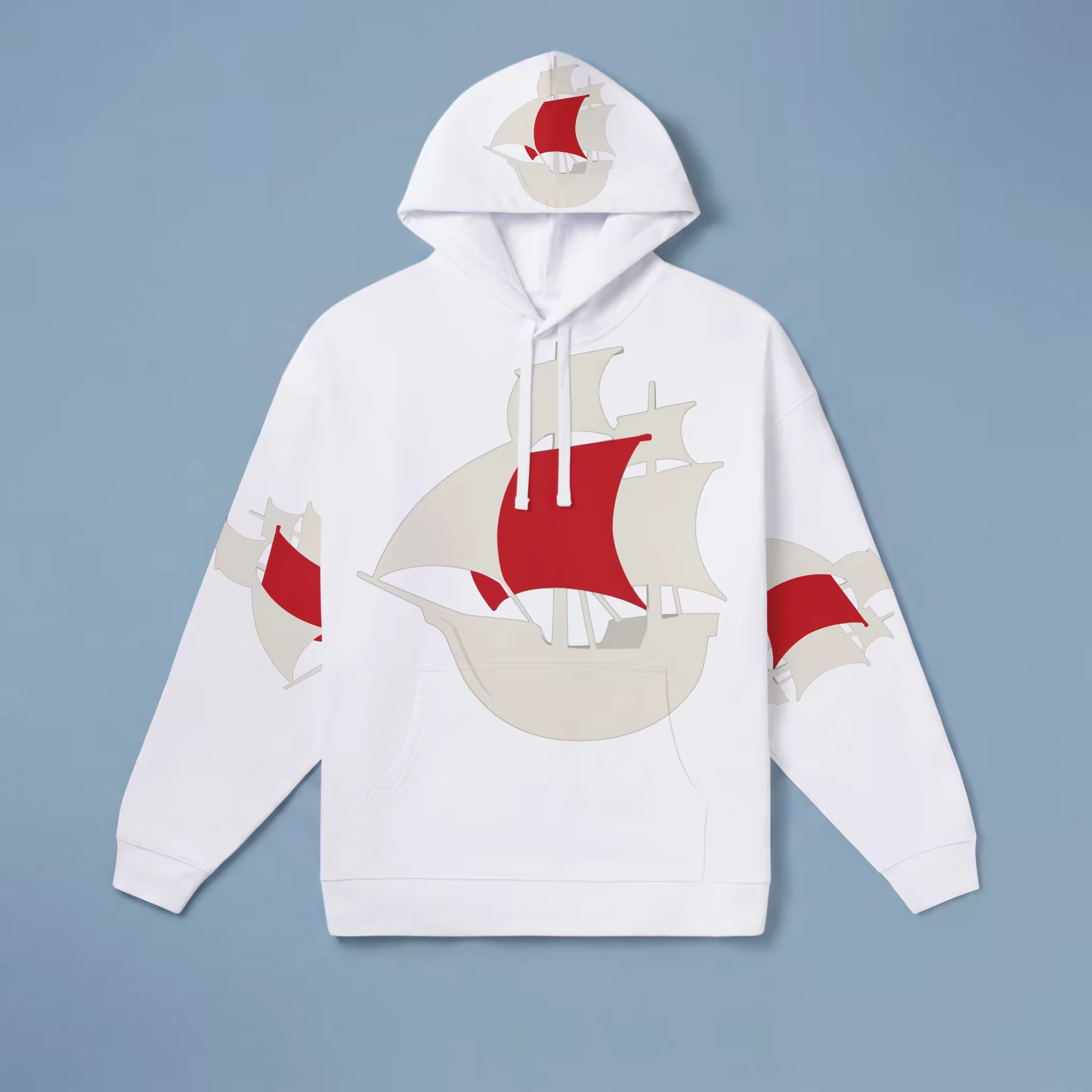 White Hoodie Mockup Flat Lay on Dusty Blue